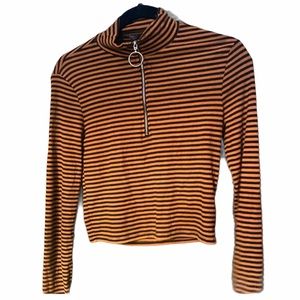 cropped striped quarter-zip sweater